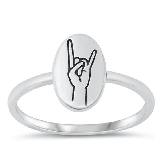 Vintage Rock & Roll Sign Ring .925 Sterling Silver Band Jewelry Female Male Unisex Size 6