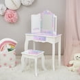 thumbnail image 2 of Fantasy Fields Gisele Starry Sky Wooden Kids Play Vanity Set with Tri-Fold Mirror & Stool, White & Lavender, 2 of 8