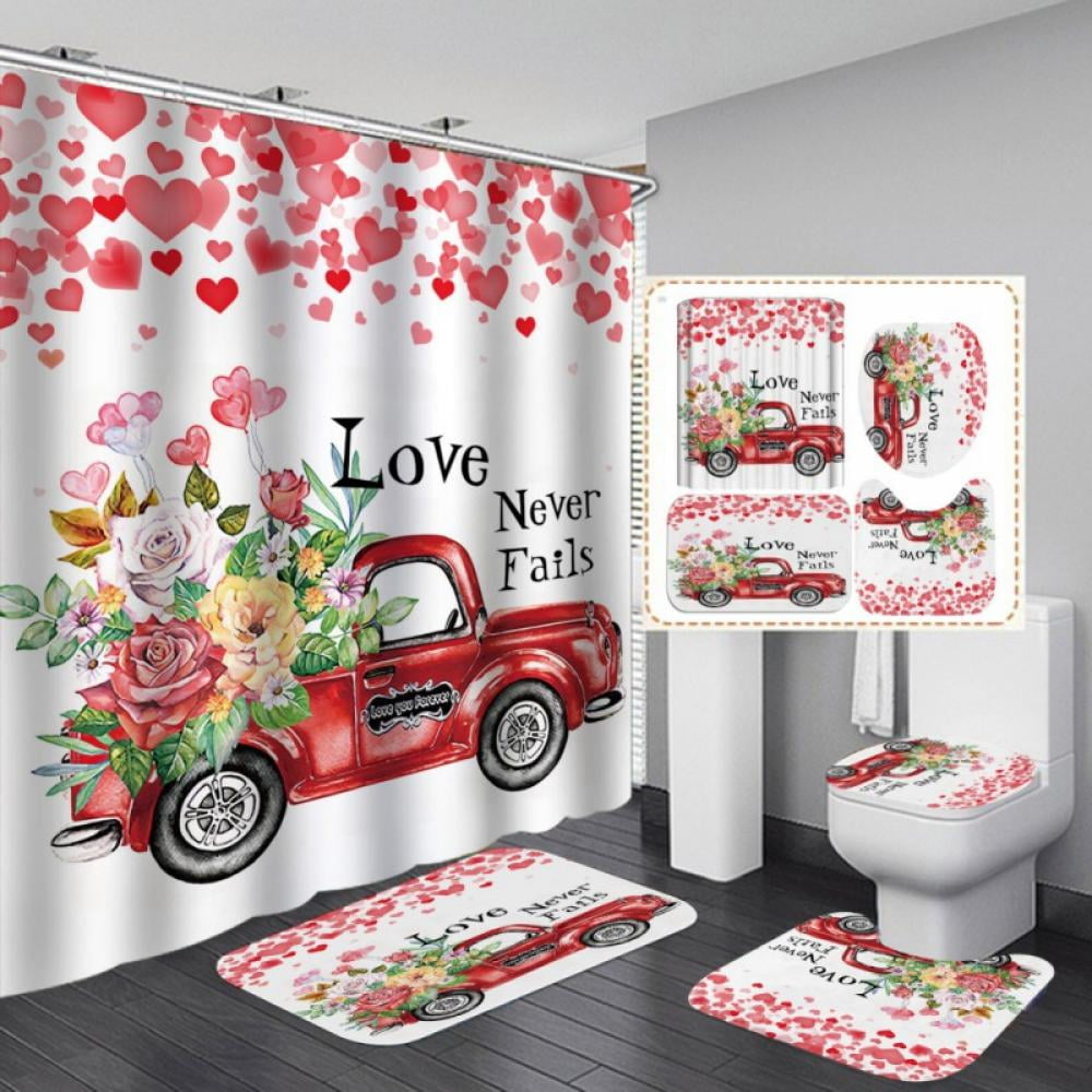 Big Sales Valentines Day Bathroom 4 Piece Curtain Wall Decor Set For