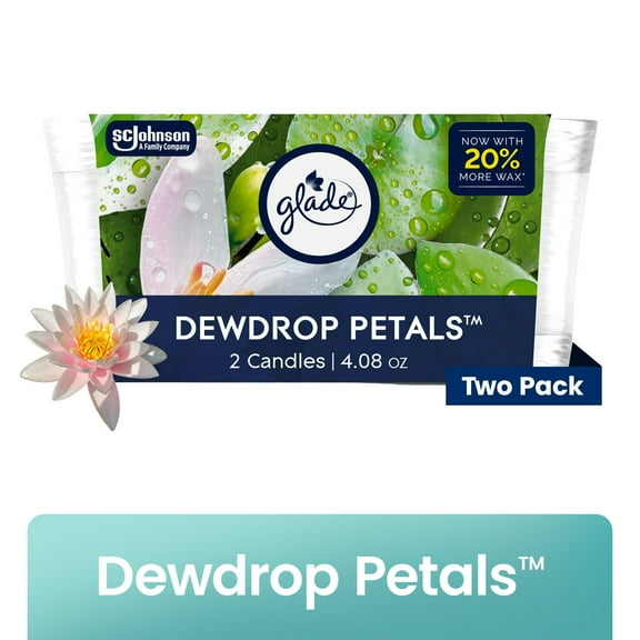 Glade Single Wick Candle, Dewdrop Petals, 4.08 oz, 2 Count