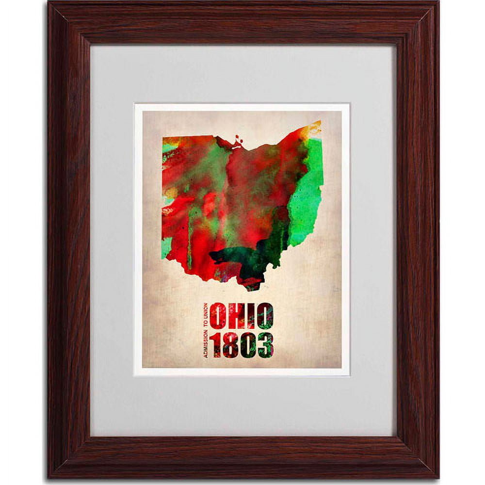 Trademark Fine Art "Ohio Watercolor Map" Matted Framed Art by Naxart, Wood Frame