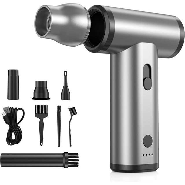 Compressed Air Blower, J01 Aluminum Alloy 130000 RPM Powerful Cordless Electric Dust Remover with Stepless Speed Air Duster for Cleaning PC/Camping/Car, Gray