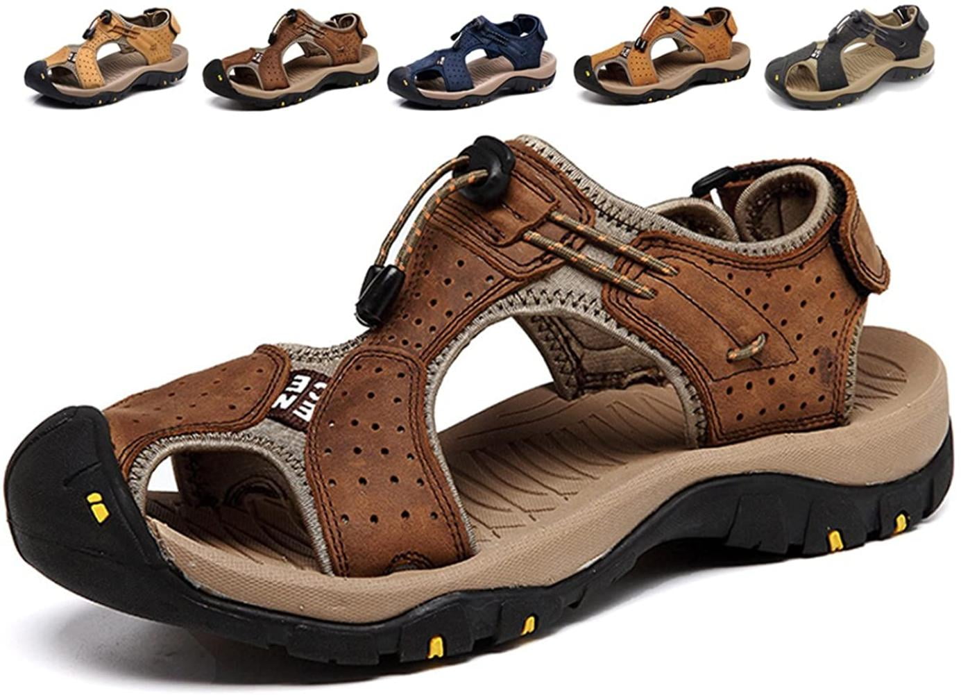 Men Casual Summer Sports Sandals Close Toe Outdoor Leather Beach Fisherman Shoes 