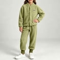 thumbnail image 2 of Acaics Girls' 2 Piece Fleece Tracksuit Set: Stand Collar Button Up Long Sleeve Jogger Outfit, Warm Loungewear for Girls Ages 1–10, 2 of 8