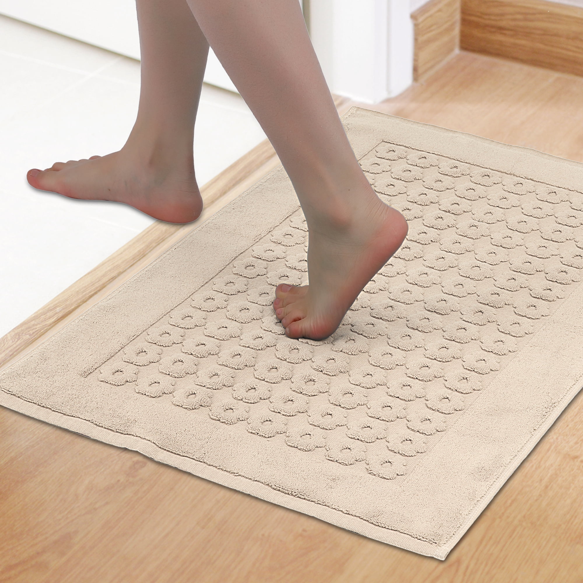 REGALWOVEN Luxury Bath Rug Towel, Cotton Absorbent Hotel Spa Shower Floor Mat for Bathroom Khaki 16" x 24"