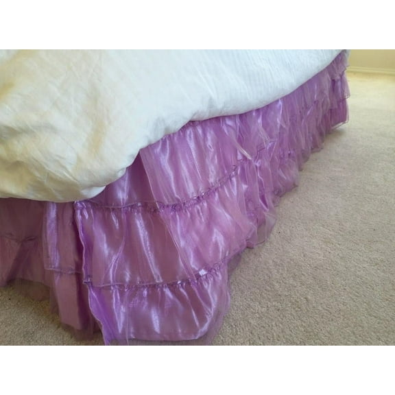 OctoRose Royalty 3 Layer Organza & Satin Easy Fit Bed Dressing Waterfall Bed Skirt Dust Ruffle, Bed Skirt (Queen-King, Lavender)
