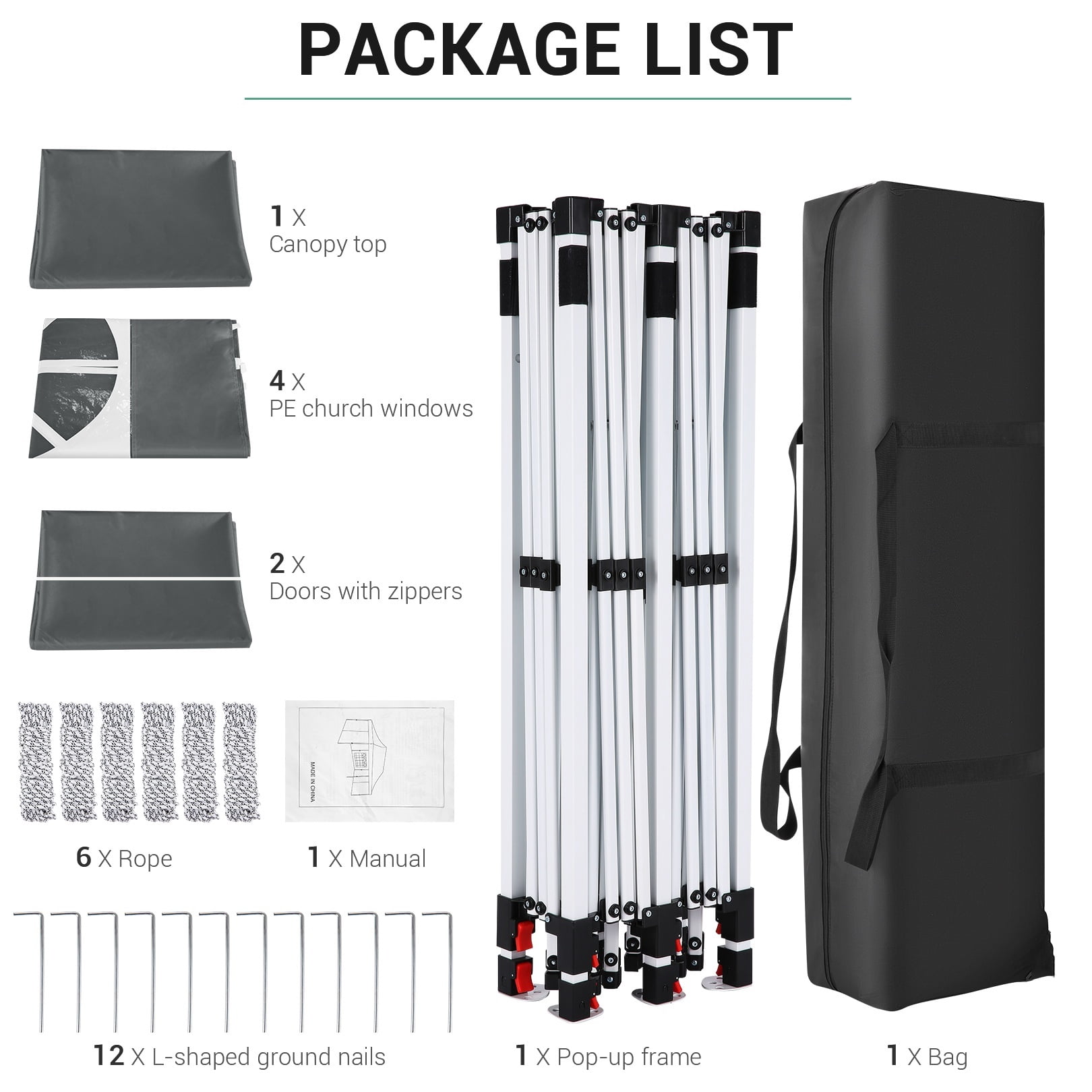 SANOPY 10'x20' Ez Pop up Canopy Party Tent with 6 Sidewalls, Waterproof and Sun Shelter Heavy Duty Canopy for Market with Carry Bag, Gray