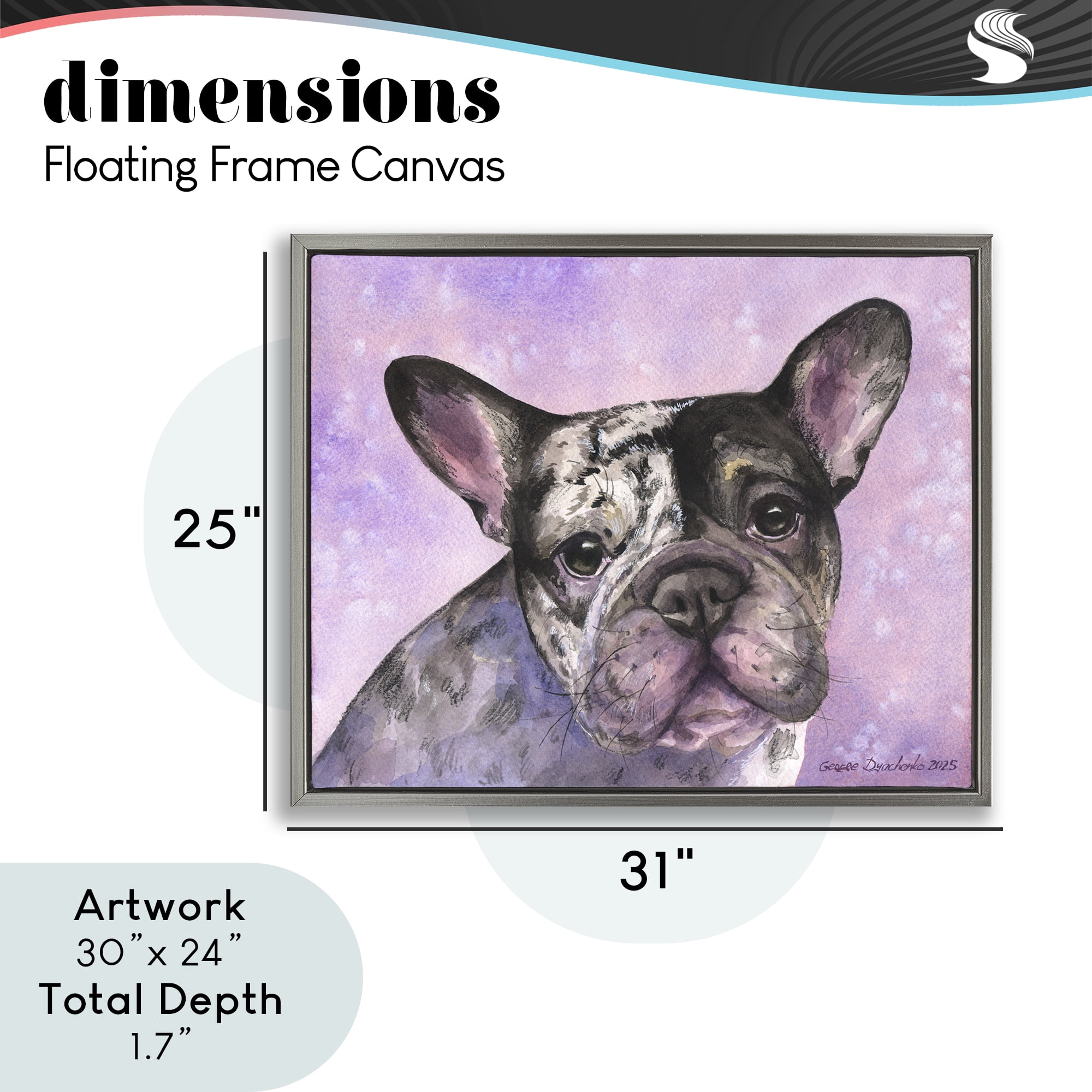 Stupell Industries Harlequin French Bulldog Gray Framed Floater Canvas Wall Art, design by George Dyachenko