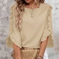 thumbnail image 5 of Timegard Womens Tops Ruffle Half Sleeve Crewneck Loose Comfy Tops Blouse Casual Summer Spring Solid Color, 5 of 7