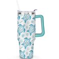 thumbnail image 2 of 40oz Cute Ocean Life Turtle Stainless Steel Flip Straw Tumbler Spill Proof Travel Cup Double Wall Vacuum Insulated Coffee Mug with Top Handle, 2 of 6