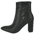 thumbnail image 2 of Top Moda Women Ankle Boots Block High Heels Rhinestone Bling Glitter Short Booties Side Zipper Pointed-Toe BRAZIL-8 Black 7, 2 of 3