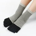 thumbnail image 2 of 5 Pairs Women Five Finger Toe Socks Crew Cotton Sport Colors Causal Striped, 2 of 11
