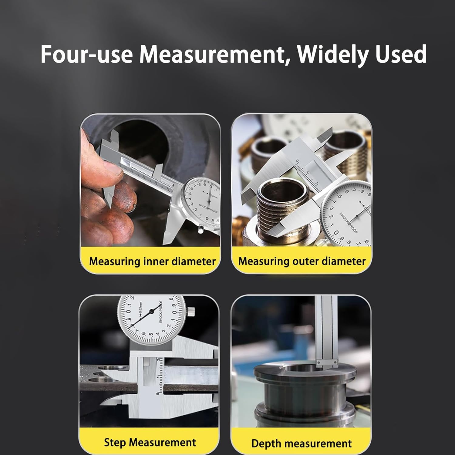 6 Inch Dial Caliper, 4-Way Measurement Calipers, 0.001 Accuracy Imperial Shockproof Measuring Tool with Plastic Case (Dial Caliper 0-6" Range)