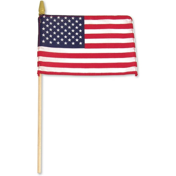 US Flag US Wood Stick with Standard Spear Tip Flag, 8 by 12-Inch