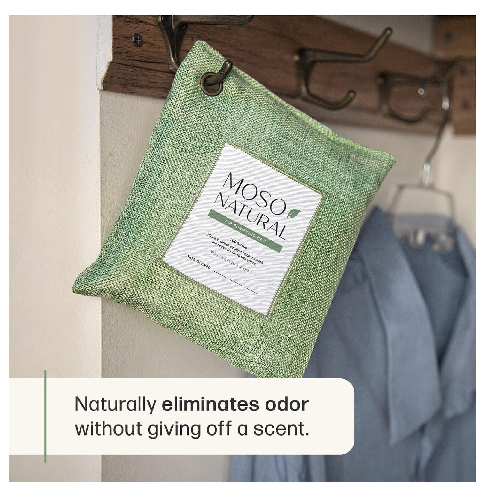 Air Purifying Bag 200g (3 Pack). A Scent Free Odor for Cars, Closets, Bathrooms, Pet Areas. Premium Moso Bamboo Charcoal Odor Absorber. Two Year Lifespan! (Green)