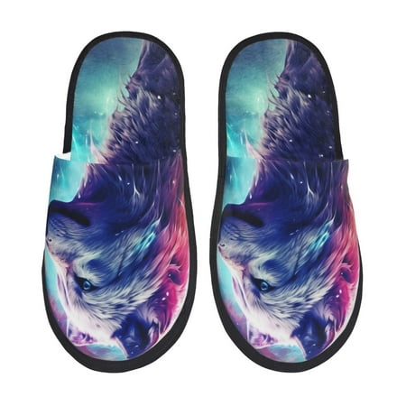 Balery Starry Multicolored Wolf Slient Indoor Furry Fleece Comfort House Shoes Soft Non-Slip Home Shoes Cotton slippers House Slippers-- Medium