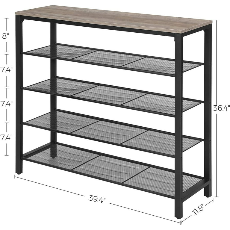 VASAGLE INDESTIC Shoe Rack, Organizer for Closet with 4 Mesh Shelves and  Large Top for Bags, Entryway Hallway Shelf, Steel Frame, Industrial, Greige  and Black ULBS015B02, 11.8 x 39.4 x 36.4 Inches