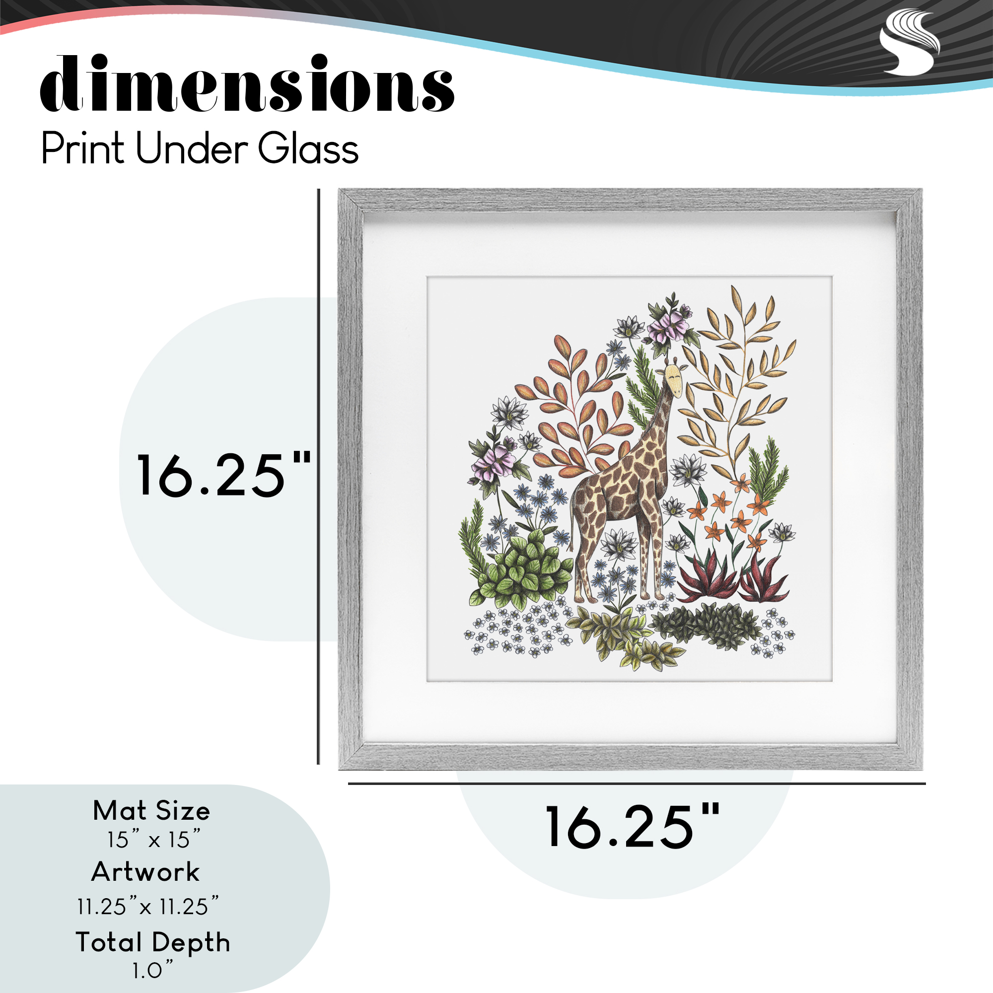 Jungle Wildlife Giraffe Gray Framed Print Under Glass, design by Cecilia Battaini