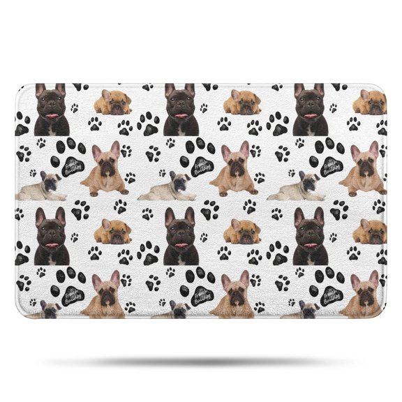 French Bulldog Footprint Bathroom Rugs Mat,Non Slip Microfiber Bathroom Rug,Rubber Backing,Soft Bathroom Mats for Bathroom Floor,Tub and Shower,17x27in(43x68cm)