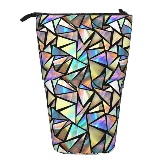 Xecao Colored Glass Print Telescopic Pencil Bag Pen Holder Pop Up Stationery Case Stand-up Retractable Transformer Bag Standing Organizer