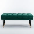 thumbnail image 6 of 43.3 Inch Velvet Upholstered Ottoman, Button Tufted Bed End Bench Chair with Metal Legs and Padded Seat, Modern Square Footstool for Living Room Entryway Bedroom, Green, 6 of 7