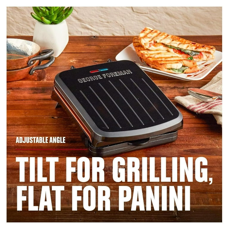 George Foreman GRS040BC 2-Serving Classic Plate Electric Indoor Grill and Panini Press - Black with Copper Plates