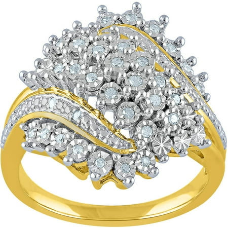 1/5 Carat T.W. Diamond Sterling Silver with 10kt Yellow Gold Plating Fashion Cluster Bypass Ring