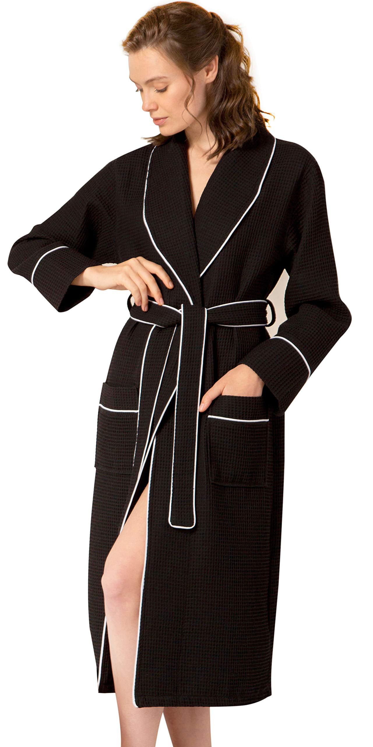 Tralilbee Women’s Luxury Waffle Shawl Collar Robe with Piping ...