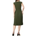 thumbnail image 3 of INSPIRE CHIC Sleeveless Dress for Women's Casual V Neck Button Pleated Midi Dress L Army Green, 3 of 6