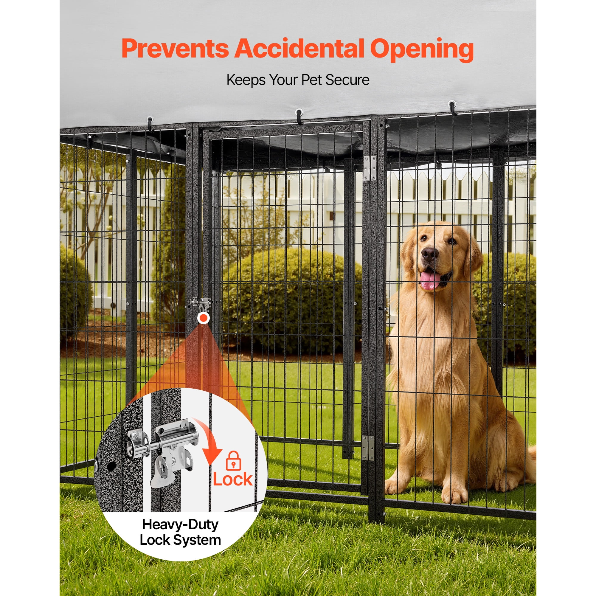KFFKFF Outdoor Dog Kennel, 7.87 x 3.94 x 5.4 ft Spacious Pet Enclosure with Secure Lock, Weather-Resistant Roof Cover, Durable Metal Cage for Large Dogs