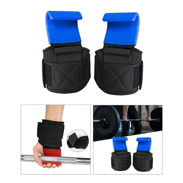 Weight Lifting Hooks Wrist Wraps Adjustable Grips Straps Gloves for  Deadlift Blue 