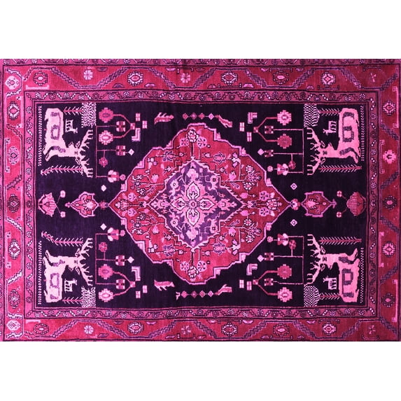 Ahgly Company Indoor Rectangle Animal Pink Traditional Area Rugs, 7' x 10'