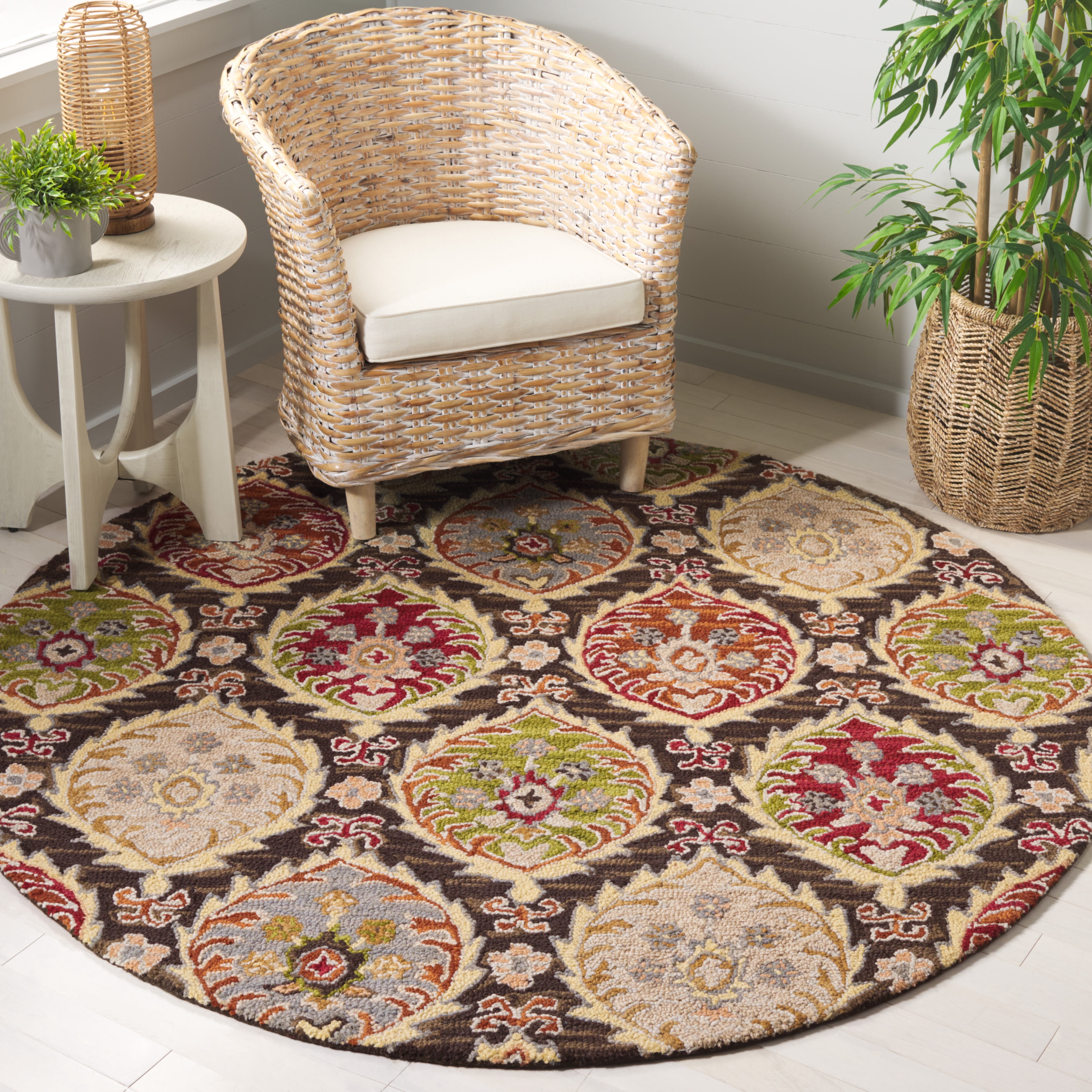 SAFAVIEH Heritage Cooper Diamond Area Rug, Red/Green, 6' x 6' Round