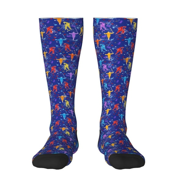 Gaeub Ice Hockey Players With Puck Print Design Socks Stretchy High Tube Socks for Men Women Teens , Softball Soccer Socks for Hiking, Sport