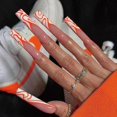 thumbnail image 1 of 24-Pack Women's Pressed Nails Fake Long Lines Orange White Color Block Wave Heat Wave Manicure DIY Manicure Tools Full Coverage Nail Stickers, 1 of 5