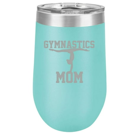 

16 oz Double Wall Vacuum Insulated Stainless Steel Stemless Wine Tumbler Glass Coffee Travel Mug With Lid Gymnastics Mom (Teal)