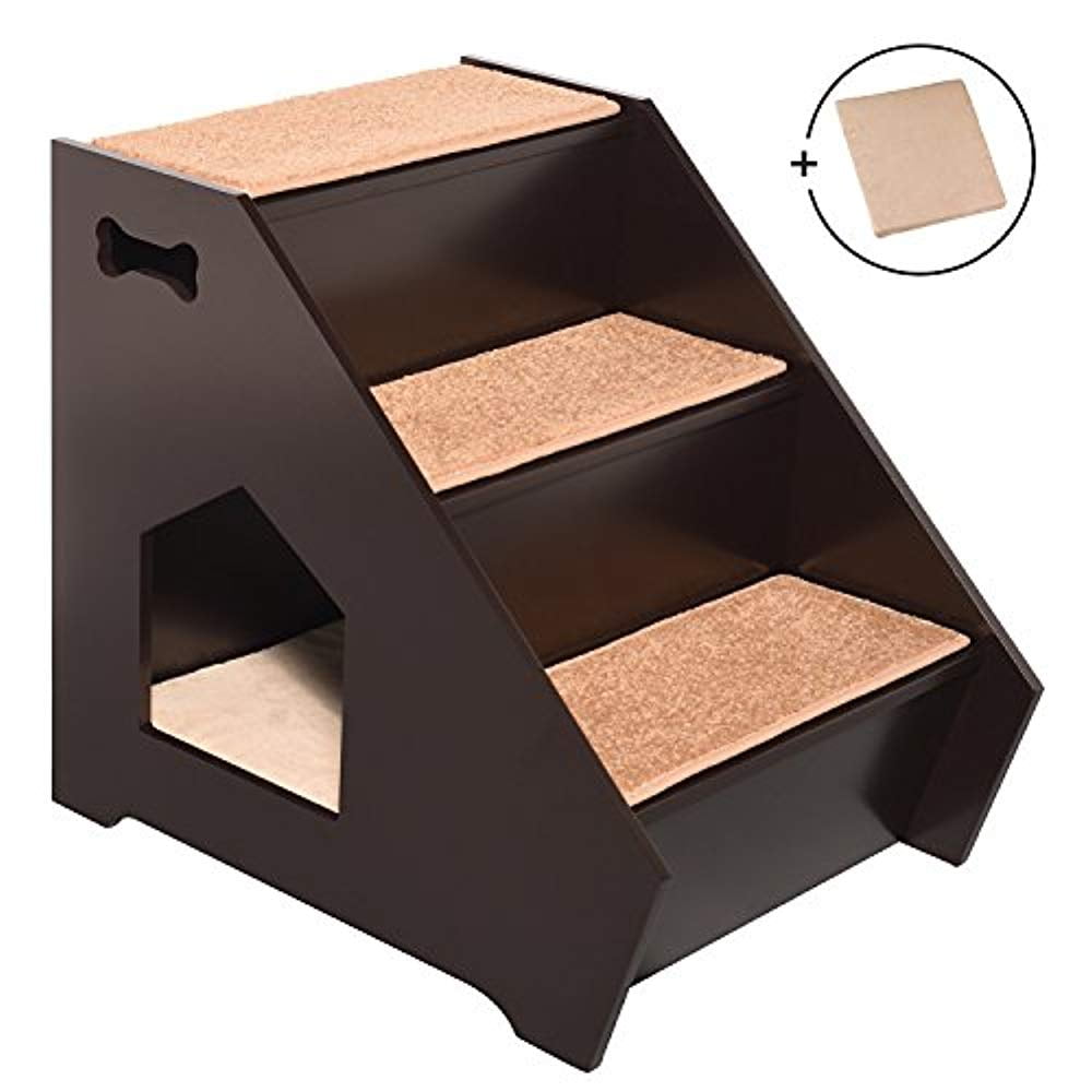 Arf Pets Cat Step House Wooden Pet Stairs 3 Steps, Builtin House for