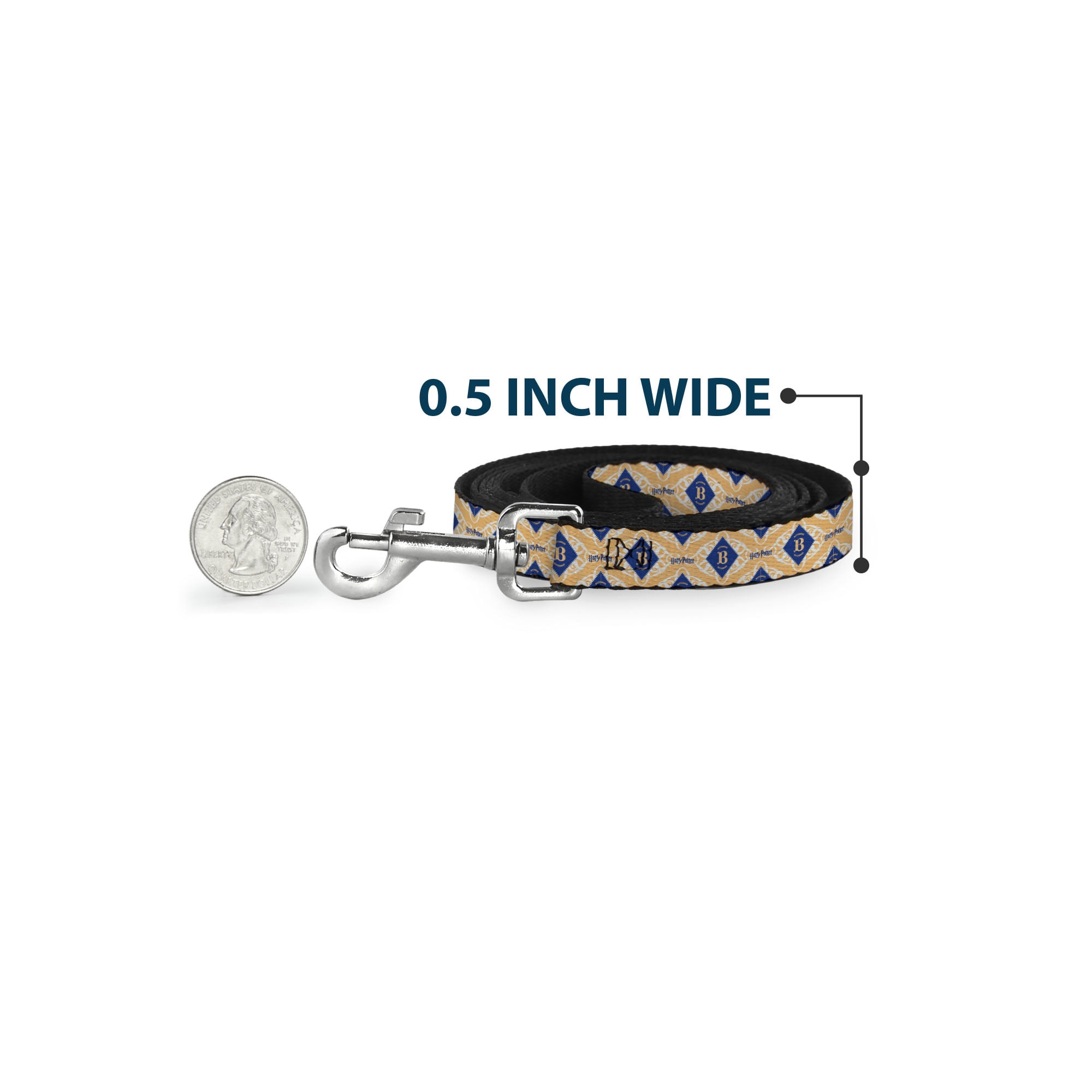 The Wizarding World of Harry Potter Pet Leash, Dog Leash, Harry Potter Butterbeer Diamond Logo White Yellow Blue, 6 Feet Long 1.0 Inch Wide