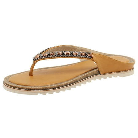 

Fdrone Women Flip Flop Fashion Retro Beaded Decorative Round Toe Flat Bottom Ladies Comfortable Non Slip Beach Sandals Flip Flops Indoor and Outdoor Sandals