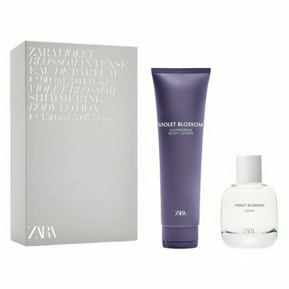 Zara Violet Blossom Intense Christmas Edition Perfume for Women EDP Eau De Parfum 90 ML (3.0 FL. OZ) Violet Blossom Shimmering Body Lotion 150 ML (5.0 FL. OZ)