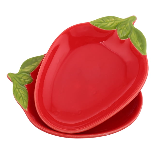 2pcs Creative Strawberry Ceramic Appetizer Plates Cute And Durable Snack Plates For Sushi Desserts And Sauces Suitable For Home Restaurant Party Use