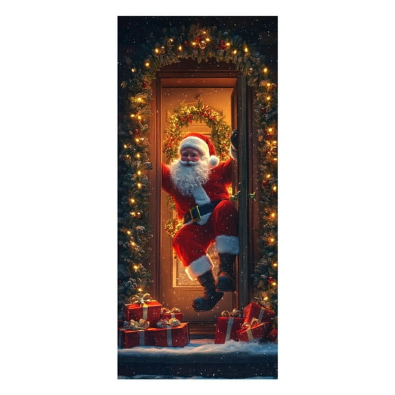 YWIYIUD Christmas Door Cover Reindeer Santa Banner Photo Background Santa Door Hanging Banner Winter Holiday Christmas NewYear Home Party Decoration Supplies 6.7x3 FT