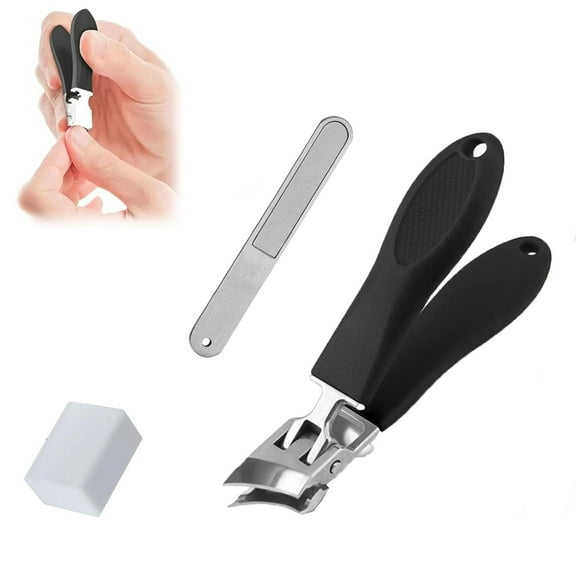 Peachloft Nail Clippers, Gratefulal Wide Jaw Opening Anti-Splash Slanted Nail Clipper, Curved Toenail Clippers for Thick Toenails, Portable Ultra Sharp Nail Clippers for Women and Men (Black)