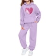 thumbnail image 2 of Zefriona Kids Casual Heart Graphic Long Sleeve Hoodie and Cuffed Tracksuit Pants Set 2-13Y Purple Size 3T, 2 of 6