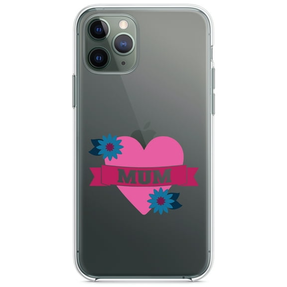 DistinctInk Clear Shockproof Hybrid Case for iPhone 12 Pro MAX (6.7" Screen) - TPU Bumper Acrylic Back Tempered Glass Screen Protector - Love Mum - Flower Heart Banner
