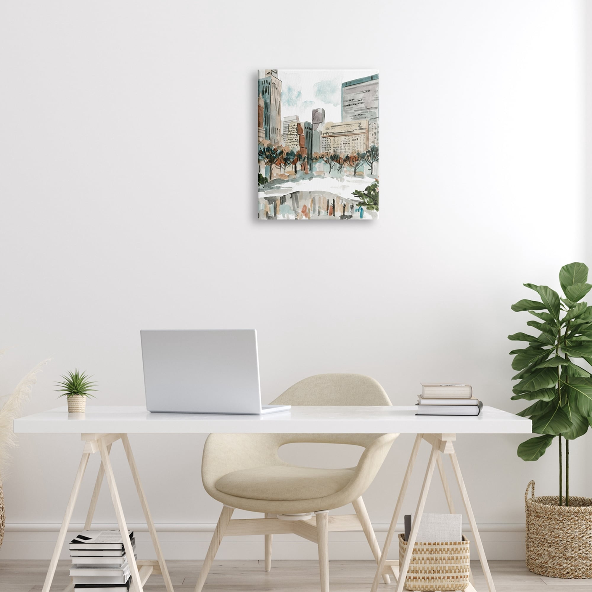 Stupell Industries Cozy City Pond Trees Reflection Wintery Cityscape Paintings Gallery-Wrapped Canvas Print Wall Art, 16x20, by Melissa Wang