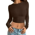 thumbnail image 1 of MIASHUI T-Shirt à Manches Longues Court Ajusté Col Rond Uni pour Femmes Couche de Base Café,TG, 1 of 4