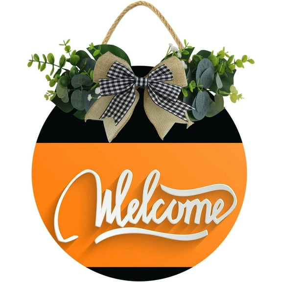 Eveokoki 12" Thanksgiving Welcome Rustic Round Front Door Sign Welcome Sign Front Porch Decor Round Wooden Hanging Sign for Farmhouse Decoration Housewarming Gift