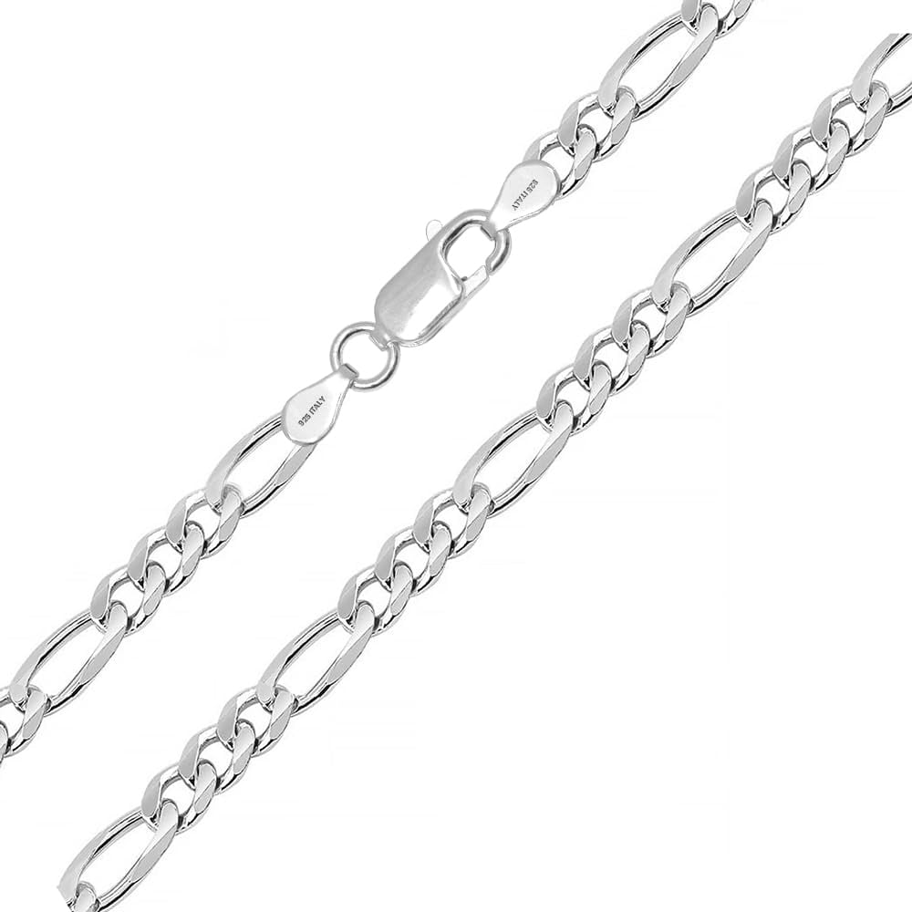 LeCalla 925 Sterling Silver Chain Necklace for Women and Teen, Hypoallergenic 3.5MM Italian Figaro Chain Necklace with Lobster Clasp 20" Inch Jewelry Gifts for Her
