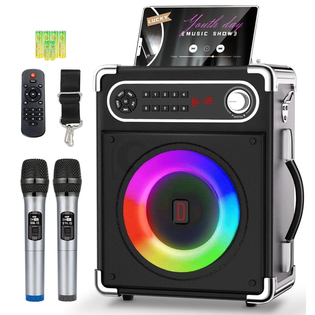 Máquina de karaoke Voijump con 2 micrófonos inalámbricos Bluetooth 5.1